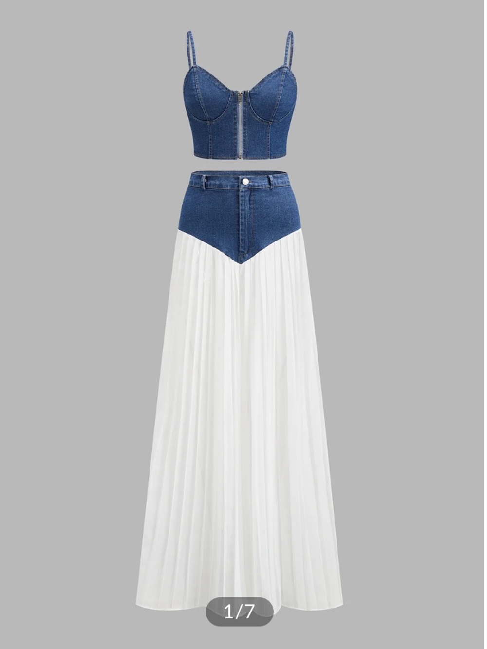 Commense Denim Corset with White Mesh Pleated Pants NWT